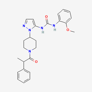 molecular formula C25H29N5O3 B3805964 N-(2-methoxyphenyl)-N'-{1-[1-(2-phenylpropanoyl)-4-piperidinyl]-1H-pyrazol-5-yl}urea 