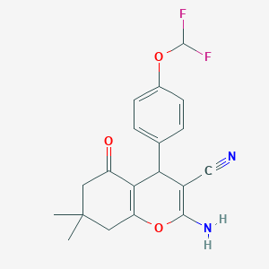 molecular formula C19H18F2N2O3 B380597 2-amino-4-[4-(difluoromethoxy)phenyl]-7,7-dimethyl-5-oxo-5,6,7,8-tetrahydro-4H-chromene-3-carbonitrile 