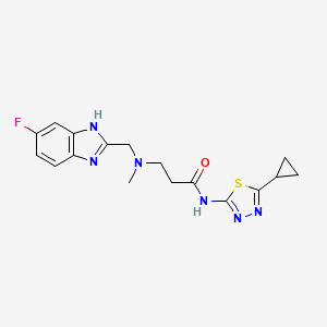 molecular formula C17H19FN6OS B3805973 N-(5-cyclopropyl-1,3,4-thiadiazol-2-yl)-3-[[(6-fluoro-1H-benzimidazol-2-yl)methyl](methyl)amino]propanamide 