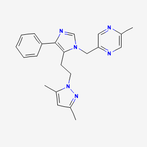 molecular formula C22H24N6 B3806052 2-({5-[2-(3,5-dimethyl-1H-pyrazol-1-yl)ethyl]-4-phenyl-1H-imidazol-1-yl}methyl)-5-methylpyrazine 