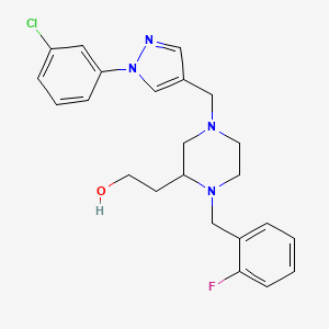 molecular formula C23H26ClFN4O B3806070 2-[4-{[1-(3-chlorophenyl)-1H-pyrazol-4-yl]methyl}-1-(2-fluorobenzyl)-2-piperazinyl]ethanol 