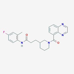 molecular formula C24H25FN4O2 B3806120 N-(4-fluoro-2-methylphenyl)-3-[1-(5-quinoxalinylcarbonyl)-3-piperidinyl]propanamide 
