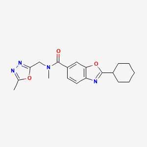 molecular formula C19H22N4O3 B3806122 2-cyclohexyl-N-methyl-N-[(5-methyl-1,3,4-oxadiazol-2-yl)methyl]-1,3-benzoxazole-6-carboxamide 