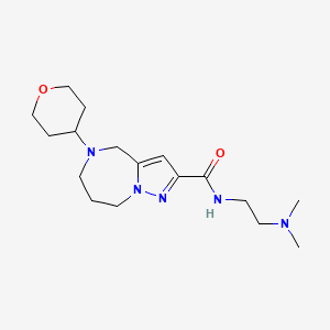 molecular formula C17H29N5O2 B3806215 N-[2-(dimethylamino)ethyl]-5-(tetrahydro-2H-pyran-4-yl)-5,6,7,8-tetrahydro-4H-pyrazolo[1,5-a][1,4]diazepine-2-carboxamide 