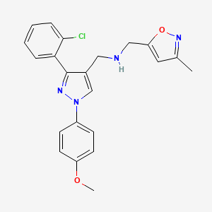 molecular formula C22H21ClN4O2 B3806217 1-[3-(2-chlorophenyl)-1-(4-methoxyphenyl)-1H-pyrazol-4-yl]-N-[(3-methyl-5-isoxazolyl)methyl]methanamine 