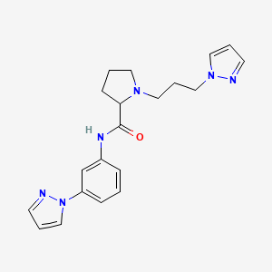 molecular formula C20H24N6O B3806245 N-[3-(1H-pyrazol-1-yl)phenyl]-1-[3-(1H-pyrazol-1-yl)propyl]prolinamide 