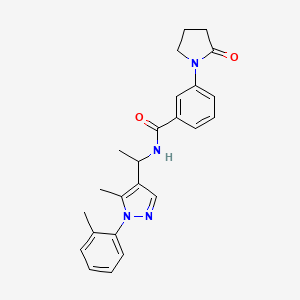 molecular formula C24H26N4O2 B3806253 N-{1-[5-methyl-1-(2-methylphenyl)-1H-pyrazol-4-yl]ethyl}-3-(2-oxo-1-pyrrolidinyl)benzamide 