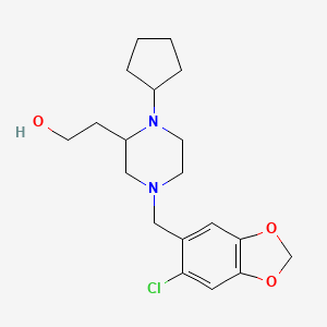 molecular formula C19H27ClN2O3 B3806295 2-{4-[(6-chloro-1,3-benzodioxol-5-yl)methyl]-1-cyclopentyl-2-piperazinyl}ethanol 