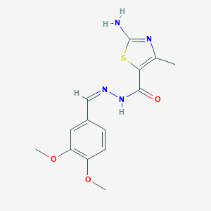 molecular formula C14H16N4O3S B380630 2-amino-N'-(3,4-dimethoxybenzylidene)-4-methyl-1,3-thiazole-5-carbohydrazide 