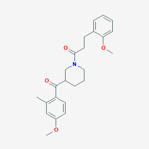 molecular formula C24H29NO4 B3806372 (4-methoxy-2-methylphenyl){1-[3-(2-methoxyphenyl)propanoyl]-3-piperidinyl}methanone 