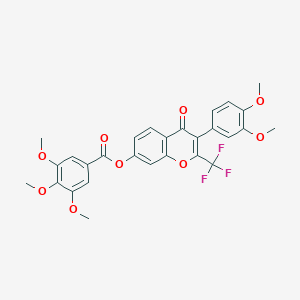 molecular formula C28H23F3O9 B380640 3-(3,4-dimethoxyphenyl)-4-oxo-2-(trifluoromethyl)-4H-chromen-7-yl 3,4,5-trimethoxybenzoate 