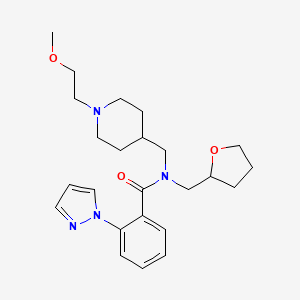 molecular formula C24H34N4O3 B3806418 N-{[1-(2-methoxyethyl)-4-piperidinyl]methyl}-2-(1H-pyrazol-1-yl)-N-(tetrahydro-2-furanylmethyl)benzamide 