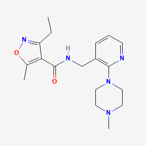molecular formula C18H25N5O2 B3806437 3-ethyl-5-methyl-N-{[2-(4-methyl-1-piperazinyl)-3-pyridinyl]methyl}-4-isoxazolecarboxamide 