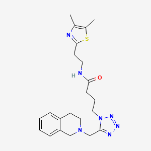 molecular formula C22H29N7OS B3806488 4-[5-(3,4-dihydro-2(1H)-isoquinolinylmethyl)-1H-tetrazol-1-yl]-N-[2-(4,5-dimethyl-1,3-thiazol-2-yl)ethyl]butanamide 