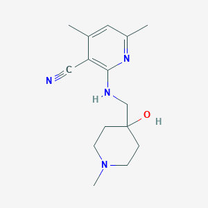 molecular formula C15H22N4O B3806503 2-{[(4-hydroxy-1-methyl-4-piperidinyl)methyl]amino}-4,6-dimethylnicotinonitrile 