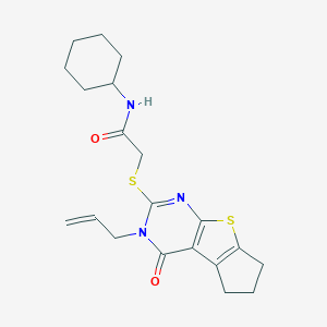 molecular formula C20H25N3O2S2 B380654 2-((3-allyl-4-oxo-4,5,6,7-tetrahydro-3H-cyclopenta[4,5]thieno[2,3-d]pyrimidin-2-yl)thio)-N-cyclohexylacetamide CAS No. 314260-59-8
