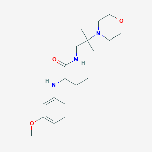 molecular formula C19H31N3O3 B3806555 2-[(3-methoxyphenyl)amino]-N-(2-methyl-2-morpholin-4-ylpropyl)butanamide 