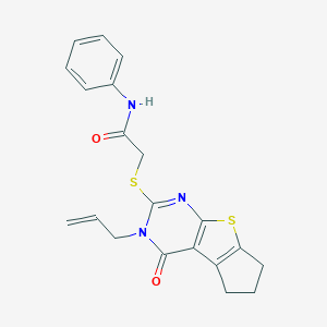 2-{[12-oxo-11-(prop-2-en-1-yl)-7-thia-9,11-diazatricyclo[6.4.0.0^{2,6}]dodeca-1(8),2(6),9-trien-10-yl]sulfanyl}-N-phenylacetamide