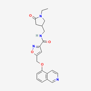 molecular formula C21H22N4O4 B3806599 N-[(1-ethyl-5-oxo-3-pyrrolidinyl)methyl]-5-[(5-isoquinolinyloxy)methyl]-3-isoxazolecarboxamide 