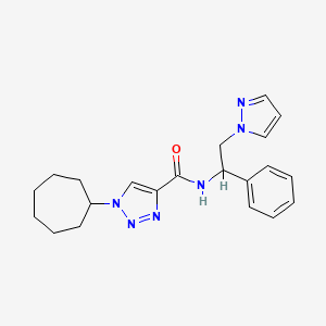 molecular formula C21H26N6O B3806601 1-cycloheptyl-N-[1-phenyl-2-(1H-pyrazol-1-yl)ethyl]-1H-1,2,3-triazole-4-carboxamide 