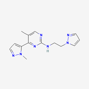 molecular formula C14H17N7 B3806614 5-methyl-4-(1-methyl-1H-pyrazol-5-yl)-N-[2-(1H-pyrazol-1-yl)ethyl]pyrimidin-2-amine 