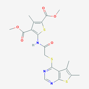 molecular formula C19H19N3O5S3 B380668 Dimethyl 5-[[2-(5,6-dimethylthieno[2,3-d]pyrimidin-4-yl)sulfanylacetyl]amino]-3-methylthiophene-2,4-dicarboxylate CAS No. 314260-97-4