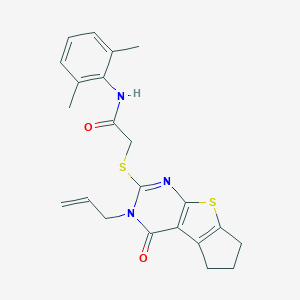 molecular formula C22H23N3O2S2 B380669 N-(2,6-dimethylphenyl)-2-{[12-oxo-11-(prop-2-en-1-yl)-7-thia-9,11-diazatricyclo[6.4.0.0^{2,6}]dodeca-1(8),2(6),9-trien-10-yl]sulfanyl}acetamide CAS No. 314260-93-0