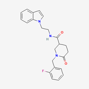 molecular formula C23H24FN3O2 B3806728 1-(2-fluorobenzyl)-N-[2-(1H-indol-1-yl)ethyl]-6-oxo-3-piperidinecarboxamide 