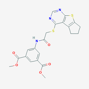 molecular formula C21H19N3O5S2 B380675 dimethyl 5-{[(6,7-dihydro-5H-cyclopenta[4,5]thieno[2,3-d]pyrimidin-4-ylsulfanyl)acetyl]amino}isophthalate 
