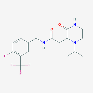 molecular formula C17H21F4N3O2 B3806768 N-[4-fluoro-3-(trifluoromethyl)benzyl]-2-(1-isopropyl-3-oxopiperazin-2-yl)acetamide 
