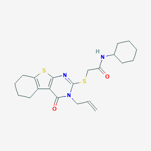 molecular formula C21H27N3O2S2 B380679 N-cyclohexyl-2-[(4-oxo-3-prop-2-enyl-5,6,7,8-tetrahydro-[1]benzothiolo[2,3-d]pyrimidin-2-yl)sulfanyl]acetamide CAS No. 314260-46-3