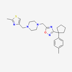 molecular formula C24H31N5OS B3806791 1-({3-[1-(4-methylphenyl)cyclopentyl]-1,2,4-oxadiazol-5-yl}methyl)-4-[(2-methyl-1,3-thiazol-4-yl)methyl]piperazine 