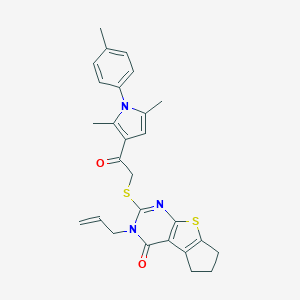 10-({2-[2,5-dimethyl-1-(4-methylphenyl)-1H-pyrrol-3-yl]-2-oxoethyl}sulfanyl)-11-(prop-2-en-1-yl)-7-thia-9,11-diazatricyclo[6.4.0.0^{2,6}]dodeca-1(8),2(6),9-trien-12-one