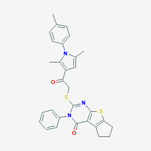 molecular formula C30H27N3O2S2 B380685 2-({2-[2,5-dimethyl-1-(4-methylphenyl)-1H-pyrrol-3-yl]-2-oxoethyl}sulfanyl)-3-phenyl-3,5,6,7-tetrahydro-4H-cyclopenta[4,5]thieno[2,3-d]pyrimidin-4-one 