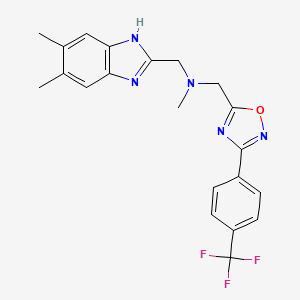 molecular formula C21H20F3N5O B3806870 1-(5,6-dimethyl-1H-benzimidazol-2-yl)-N-methyl-N-({3-[4-(trifluoromethyl)phenyl]-1,2,4-oxadiazol-5-yl}methyl)methanamine 