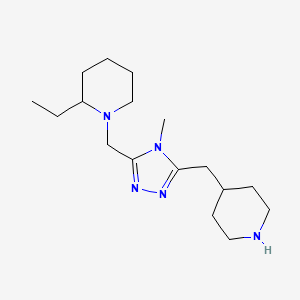 molecular formula C17H31N5 B3806883 2-ethyl-1-{[4-methyl-5-(piperidin-4-ylmethyl)-4H-1,2,4-triazol-3-yl]methyl}piperidine 