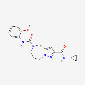 molecular formula C19H23N5O3 B3806886 N~2~-cyclopropyl-N~5~-(2-methoxyphenyl)-7,8-dihydro-4H-pyrazolo[1,5-a][1,4]diazepine-2,5(6H)-dicarboxamide 