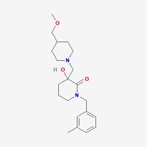 molecular formula C21H32N2O3 B3806888 3-hydroxy-3-{[4-(methoxymethyl)-1-piperidinyl]methyl}-1-(3-methylbenzyl)-2-piperidinone 