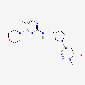 molecular formula C18H24FN7O2 B3806899 5-(3-{[(5-fluoro-4-morpholin-4-ylpyrimidin-2-yl)amino]methyl}pyrrolidin-1-yl)-2-methylpyridazin-3(2H)-one 