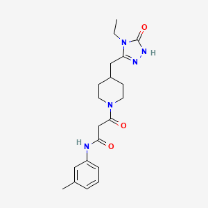 molecular formula C20H27N5O3 B3806902 3-{4-[(4-ethyl-5-oxo-4,5-dihydro-1H-1,2,4-triazol-3-yl)methyl]piperidin-1-yl}-N-(3-methylphenyl)-3-oxopropanamide 