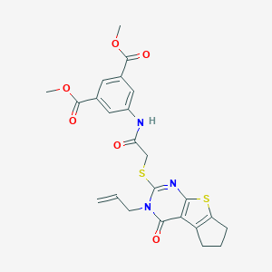 1,3-Dimethyl 5-(2-{[12-oxo-11-(prop-2-en-1-yl)-7-thia-9,11-diazatricyclo[6.4.0.0^{2,6}]dodeca-1(8),2(6),9-trien-10-yl]sulfanyl}acetamido)benzene-1,3-dicarboxylate