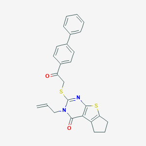 molecular formula C26H22N2O2S2 B380692 3-allyl-2-[(2-[1,1'-biphenyl]-4-yl-2-oxoethyl)sulfanyl]-3,5,6,7-tetrahydro-4H-cyclopenta[4,5]thieno[2,3-d]pyrimidin-4-one CAS No. 314261-35-3