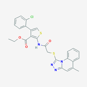 Ethyl 4-(2-chlorophenyl)-2-[[2-[(5-methyl-[1,2,4]triazolo[4,3-a]quinolin-1-yl)sulfanyl]acetyl]amino]thiophene-3-carboxylate