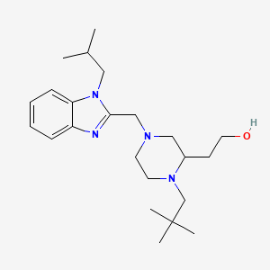 molecular formula C23H38N4O B3806938 2-{1-(2,2-dimethylpropyl)-4-[(1-isobutyl-1H-benzimidazol-2-yl)methyl]-2-piperazinyl}ethanol 