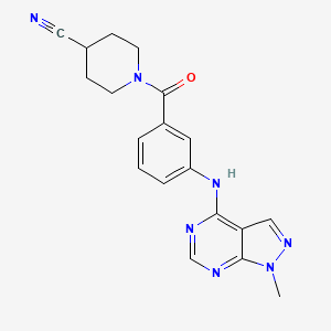 molecular formula C19H19N7O B3806943 1-{3-[(1-methyl-1H-pyrazolo[3,4-d]pyrimidin-4-yl)amino]benzoyl}-4-piperidinecarbonitrile 