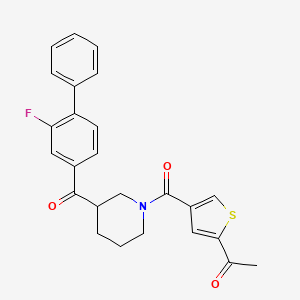 molecular formula C25H22FNO3S B3806944 1-[4-({3-[(2-fluoro-4-biphenylyl)carbonyl]-1-piperidinyl}carbonyl)-2-thienyl]ethanone 