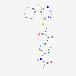 molecular formula C20H20N4O2S2 B380697 N-[4-(acetylamino)phenyl]-2-(5,6,7,8-tetrahydro[1]benzothieno[2,3-d]pyrimidin-4-ylsulfanyl)acetamide 