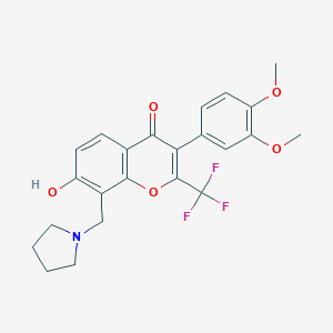 molecular formula C23H22F3NO5 B380705 3-(3,4-dimethoxyphenyl)-7-hydroxy-8-(1-pyrrolidinylmethyl)-2-(trifluoromethyl)-4H-chromen-4-one CAS No. 307535-01-9
