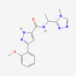 molecular formula C16H18N6O2 B3807061 3-(2-methoxyphenyl)-N-[1-(4-methyl-4H-1,2,4-triazol-3-yl)ethyl]-1H-pyrazole-5-carboxamide 