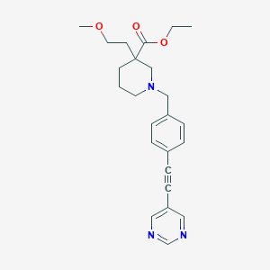 molecular formula C24H29N3O3 B3807077 ethyl 3-(2-methoxyethyl)-1-[4-(5-pyrimidinylethynyl)benzyl]-3-piperidinecarboxylate 